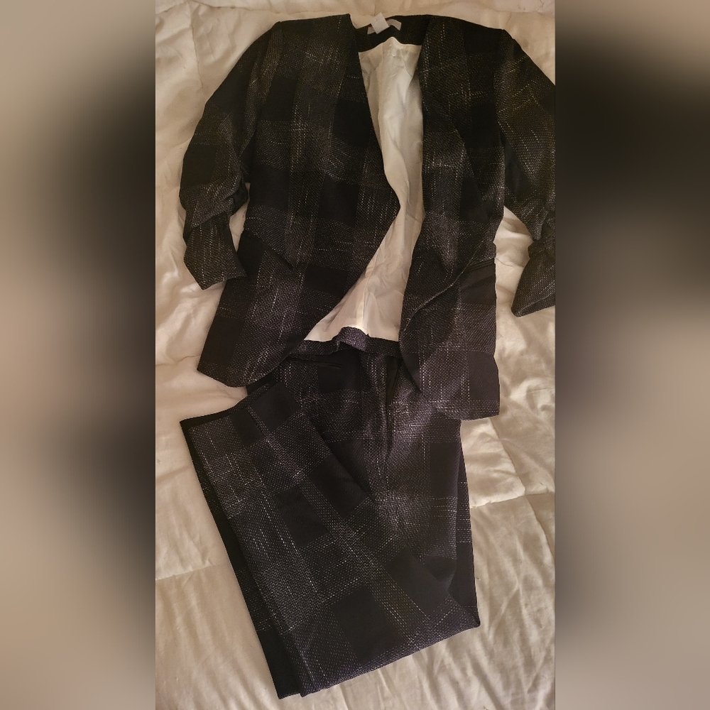 H&M coordinated set blazer & pants tartan black/off white size 8 nwot